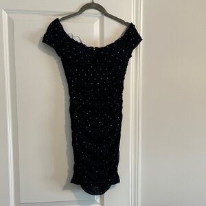 Windsor Black Off-the-Shoulder Mini Dress with Sparkle Dots
